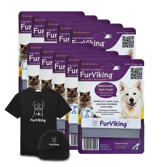 FurViking Pet Hair Removal Tool (Pack of 10) With Free T-Shirt & Hat