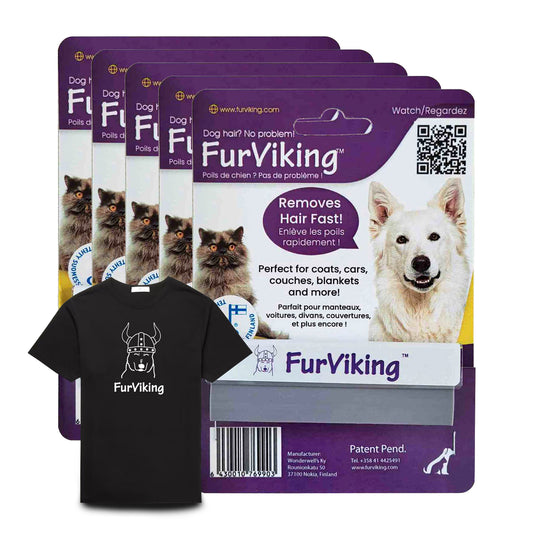 FurViking Pet Hair Removal Tool (Pack of 5) With Free T-Shirt