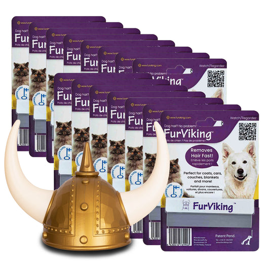 FurViking Pet Hair Removal Tool (Pack of 15) With Free Viking Helmet